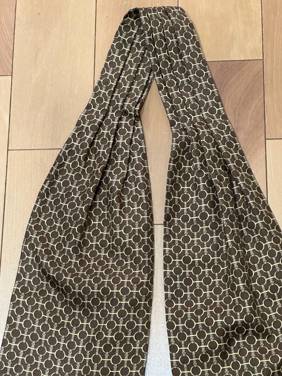 HERMES Ascot tie 100% silk Scarf Belt pattern France Brown