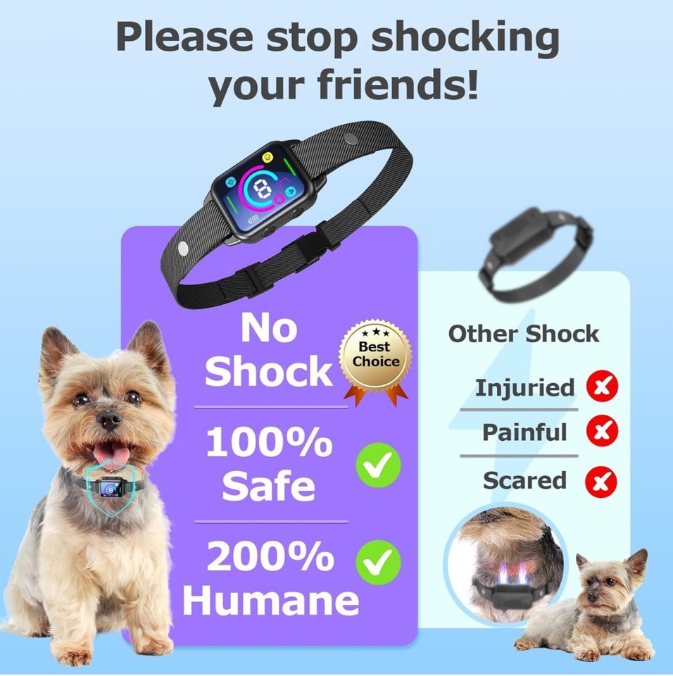 No Shock Smart Dog Bark Collar for Small Medium Dogs W 8 Sensitivity