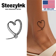 SteezyInk temporary tattoo Zip-Tie Heart last upto 2 weeks 2 x 2 inch
