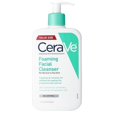 CeraVe Foaming Facial Cleanser Oily Skin Daily Face Wash Hyaluronic Acid 16oz