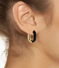 NWT $78 KURT GEIGER LONDON Crystal Pavé Oval Hoop Black Earrings in Gold Plating