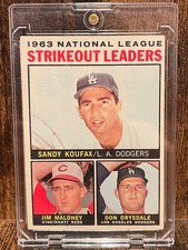 1964 Topps 1963 NL Strikeout Leaders #5 Sandy Koufax, Don Drysdale, Jim Maloney