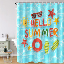 Cartoon Summer Decor Waterproof Shower Curtain 72X72 Inches Cool Beach Blue Se