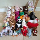 Lot of 24 Different Vintage Beanie Babies Baby Plush Lot Bears Cats Monkeys
