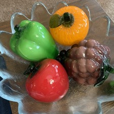 Vintage Hand Blown Glass Fruit  Vegetables Murano Style Art Glass 4 Pieces