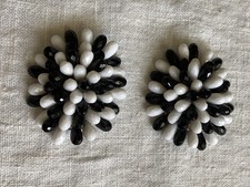 VINTAGE WESTERN GERMANY SHOE DRESS CLIPS - BLACK  WHITE FACETED BEADS
