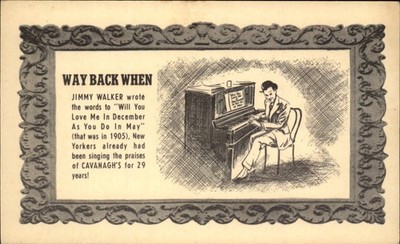 New York NY Cavanagh's Restaurant Jimmy Walker songwriter piano unused postcard