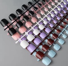 144 Uds uñas postizas cuadradas cortas azul lago/blanco/rojo