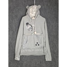 Cute Cat Ear Hoodie Gray Graphic Print Pullover Kawaii Pet Pouch Sweater Sz XL