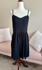 EXPRESS Y2K Black Mini Dress Women’s Small Adjust Straps Pockets Sweetheart Neck