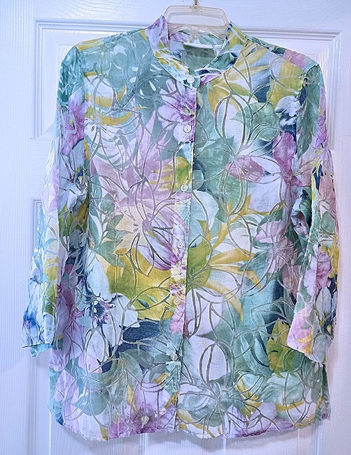 Alfred Dunner Sheer Blouse Top Size 12 Floral Print Side Splits Gorgeous Colors