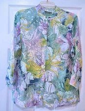 Alfred Dunner Sheer Blouse Top Size 12 Floral Print Side Splits Gorgeous Colors