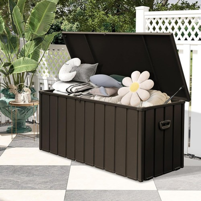 #ad #ad Domi 100 Gallon Metal Outdoor Storage Deck Box Waterproof w Lockable Brown $131.99
