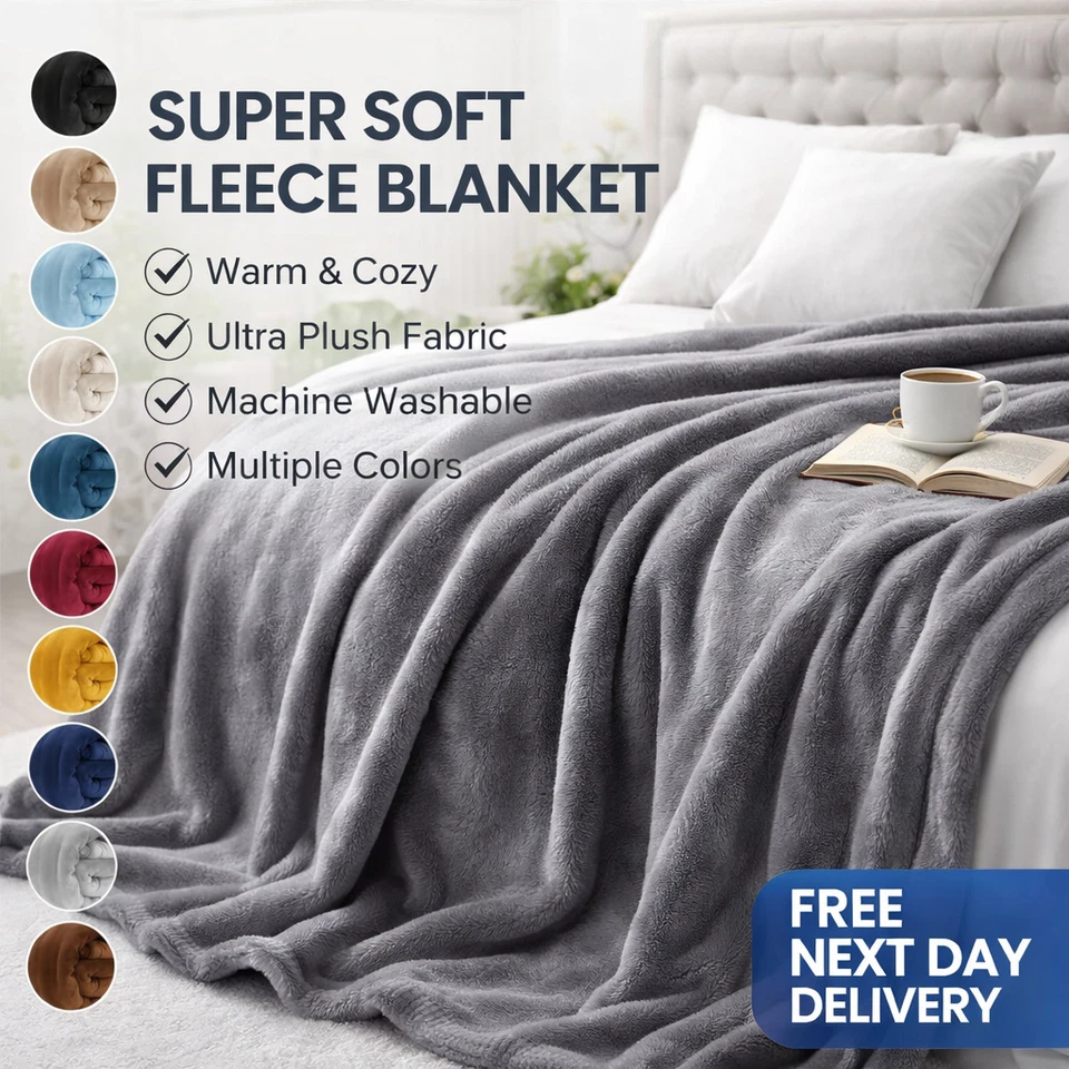 Extra Large Fleece Blanket Super Soft Reversible Bed Sofa Throw Double & King - Image 2 of 2