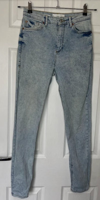 MNG Mango Noa Skinny Jeans Acid Wash Light Blue High Rise Stretch Size UK 10