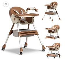 4-In-1 Baby High Chair with wheels Foldable Convertible Seat Removable Tray Blue