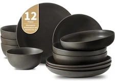 Dinnerware Sets, Stoneware Plates and Bowls Sets, Farmhouse 12 Piece Dish Set fo
