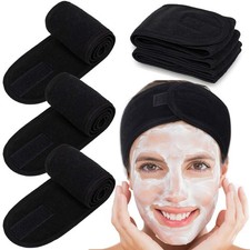 Whaline Spa Facial Headband Head Wrap Terry Cloth 1 Count Pack of 4 , Black