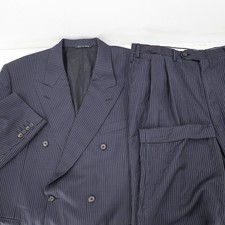 Canali Suit Mens 48R 37x27 Striped cuffed Double Breasted Wool Peak Lapel blue