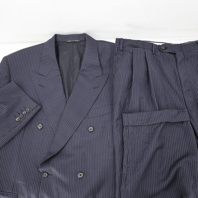 Canali Suit Mens 48R 37x27 Striped cuffed Double Breasted Wool Peak Lapel blue