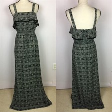 Ann Taylor Loft Maxi Dress Size 2 Womans Black White Paisley Ruffle Side Slit 