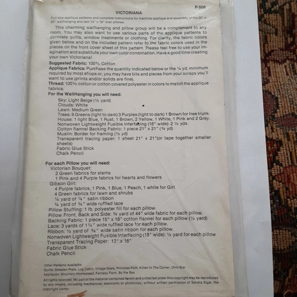 Vintage 1982 V.I.P. Applique Sewing Pattern #P-508 Victoriana pillows  - Image 2 of 2