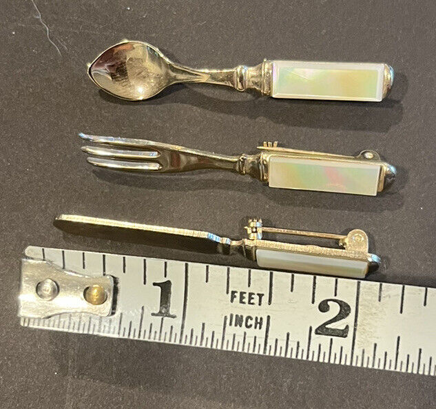 VTG Brooch Set Fork Knife Spoon Mother of Pearl S… - image 4