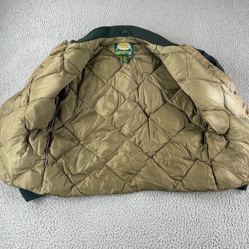 Vintage Cabelas Quilted Goose Down Puffer Jacket Medium Green Bomber *Stains - Picture 9 of 15