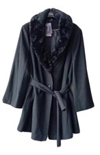Bnwt Evans Wool Winter Coat With Belt Faux Fur Removable Collar Plus Size 26/28