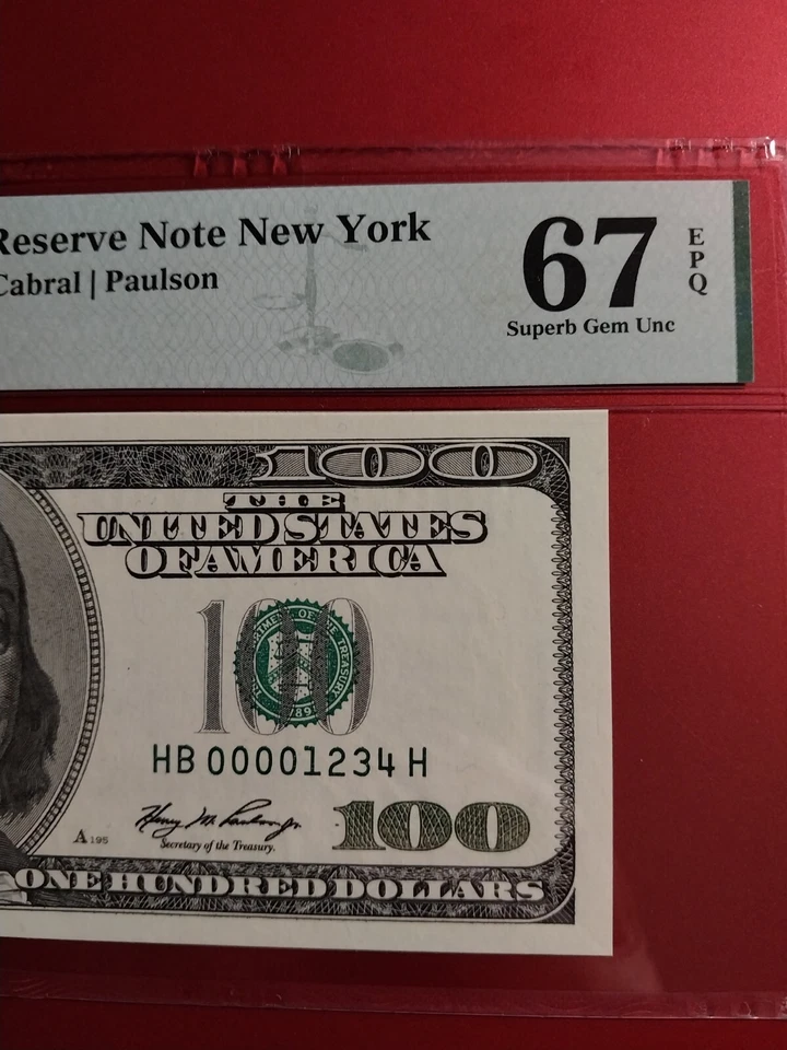 2006 $100 Federal Reserve Note PMG 67EPQ Ladder HB 00001234 H - Image 2 of 4