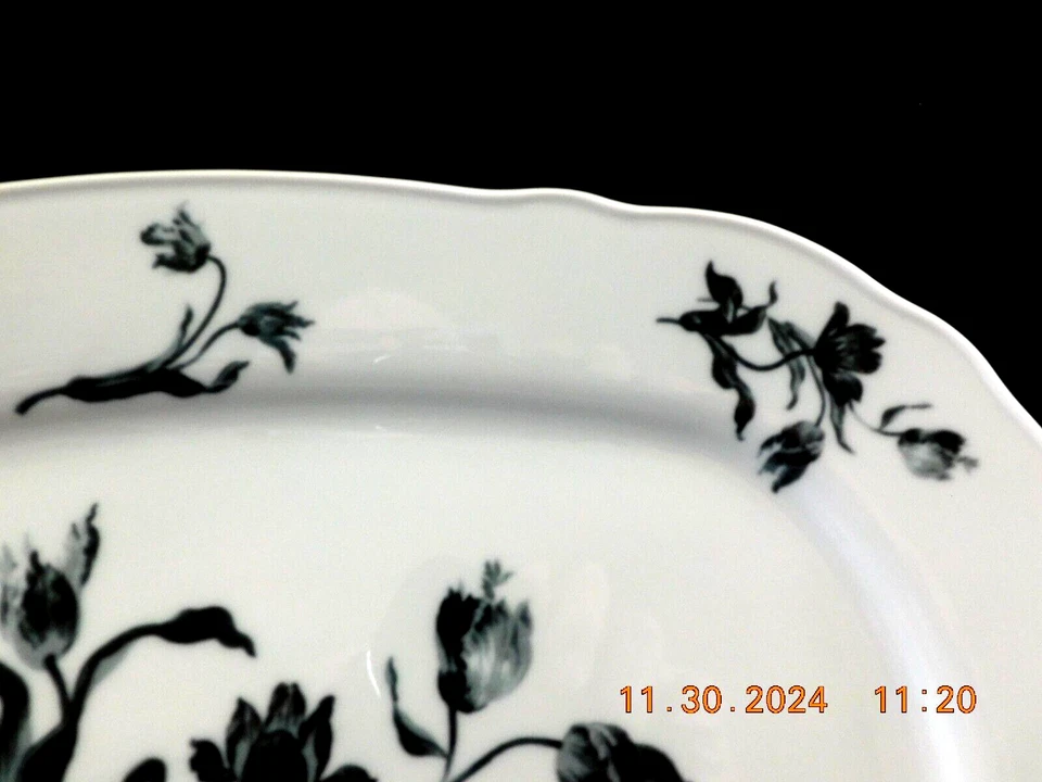Novo!! Prato de porcelana grande IKEA branco com preto floral 17 1/4" x 11 3/4" w2s18 - Imagem 3 de 4