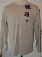 Men's Croft & Barrow Tan Beige Long Sleeve Crew NeckTop Easy Care Shirt S - 2XL