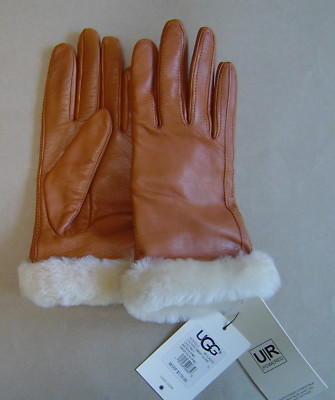 NWT $110 UGG Womens S LEATHER CASHMERE SHEARLING SMART GLOVE Chestnut UR POWERED