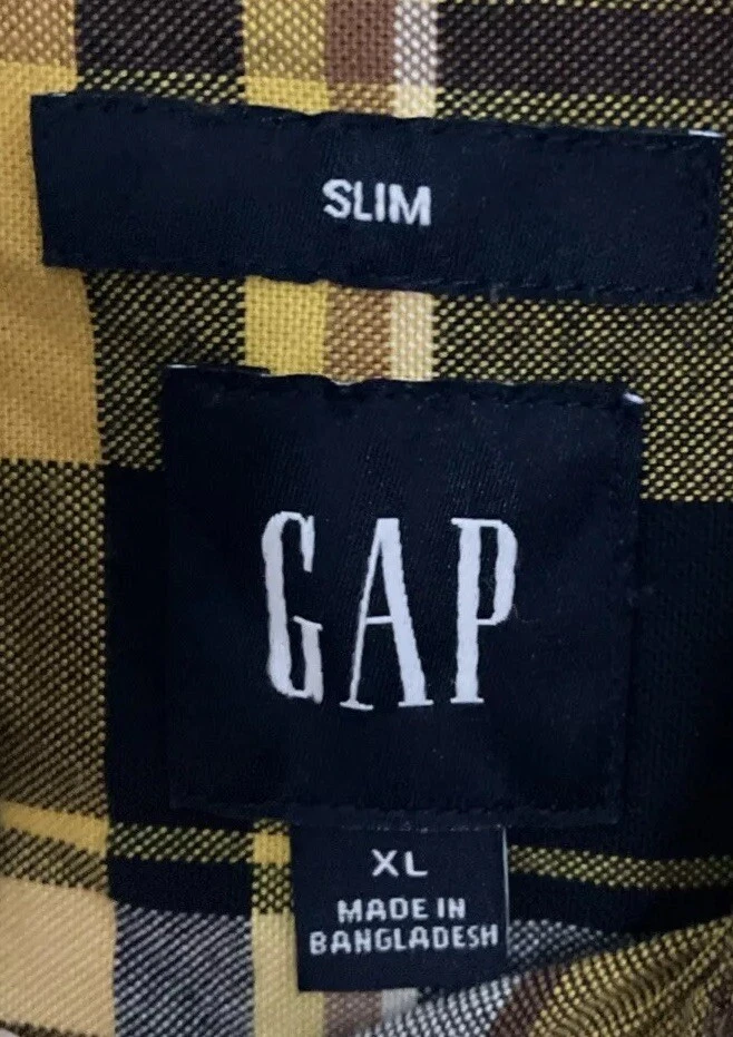 Camisa de vestir GAP azul/amarillo a cuadros calce ajustado con botones manga larga para hombre XL Foto 4 de 4