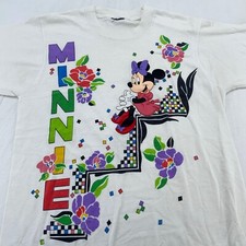 vtg 80s MINNIE MOUSE PUFFY PRINT FLORAL WALT DISNEY T-Shirt SMALL mickey cartoon