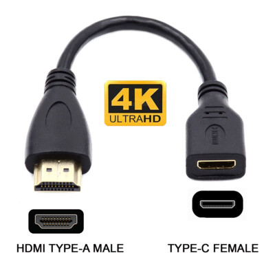 NFHK 15cm Mini HDMI Type-C Socket Female to HDMI Type-A  Adapter Extension Cable