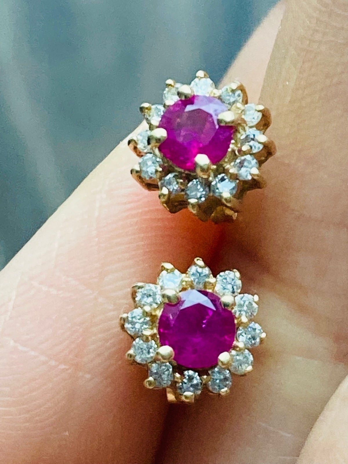 Effy 14k solid gold genuine ruby diamond Stud  Ea… - image 2