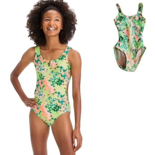 Art Class Girls One Piece Swim Suit Cut Out Size S 6/7 Tropical Multi Colors