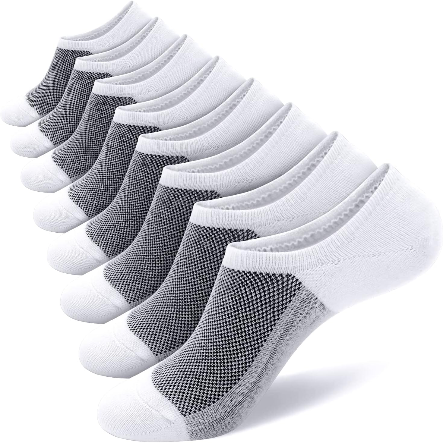 Men's No Show Socks 8-Pack Invisible Low Cut Cotton Sizes 9-11 White-image