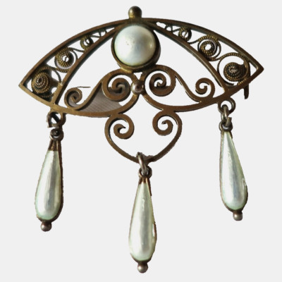 Rar Clement Berg Emaille Brosche 830 Silber um 1900 old enamel / CU 251(1)