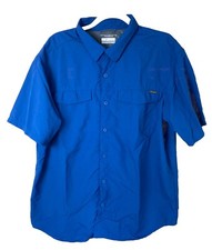 Columbia Men's Omni-Shade Short Sleeve Button-Up Shirt Fishing Blue Size XL