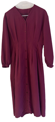 Vintage 90s Katharine Ross Burgundy Midi Dress V Neck Buttons Up UK10-12 |  eBay UK