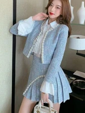 Sweet Two Piece Set Women Short Jacket Coat Pleated Skirt Set Two Piece Outfits
