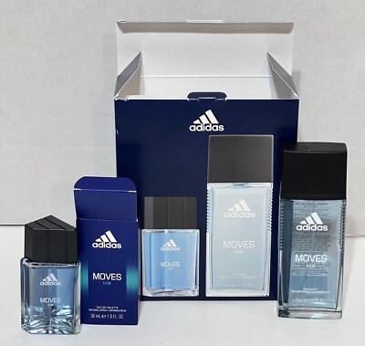 Adidas Moves Him Eau De Toillete & Deodorant Spray, Gift Set, Vegan, New, In Box