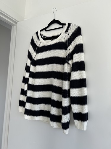 MISS SHOP Knit Long Sleeve Top Jumper Black & White Striped Stretch Size 10 - Picture 4 of 6