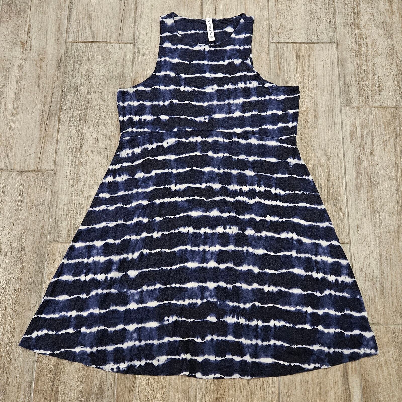 Athleta Dress Womens XL Santorini Thera Printed Blue White Stripe Flare Skater