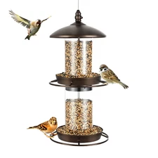 2-Tier Bird Feeder with Sure-Lock Cap and Hanging Hook, Wild Bird Feeders - 4.5
