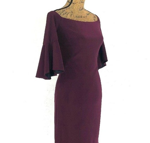 Betsy Adam Dress 2 XS Burgundy Wine Off Shoulder Bell Sl Sexy Cocktail Party NEW - Picture 4 of 6
