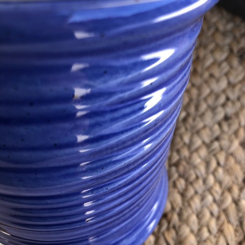 Speckled Blue Ceramic Canister Set with Ribbed Design & Lids - 2 Jars 5” & 6.5” - Picture 4 of 10
