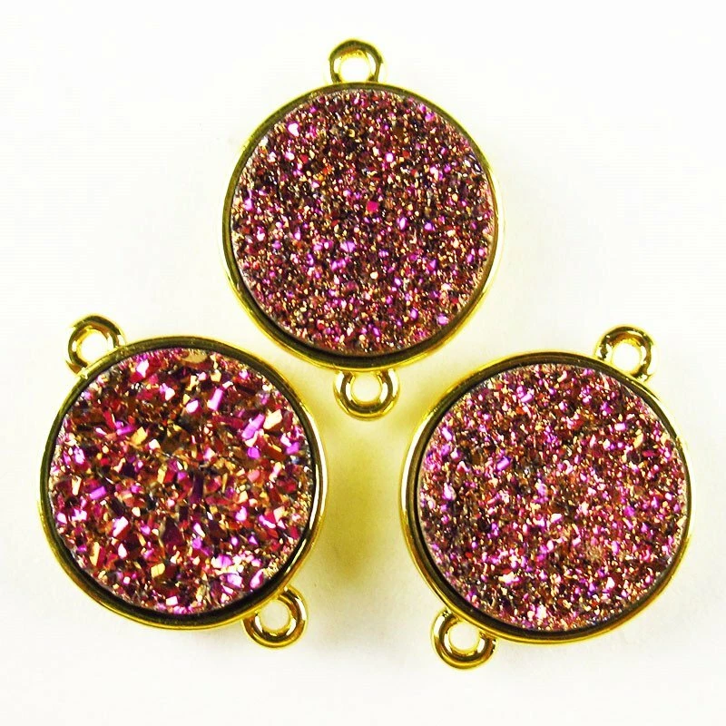 10 peças pingente conector redondo geodo quartzo druso ágata cristal titânio 117BBS - Imagem 4 de 4